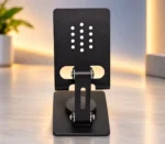 Rotating Desk Metal Phone Holder Stand 360° Foldable for Mobile & Tablet - Black - Image 2