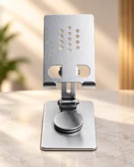 Rotating Desk Metal Phone Holder Stand 360° Foldable for Mobile & Tablet - Silver